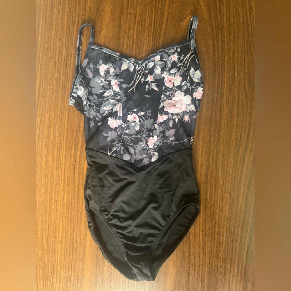 Danse de Paris Women’s Leotard, XS, Black & Pink Floral